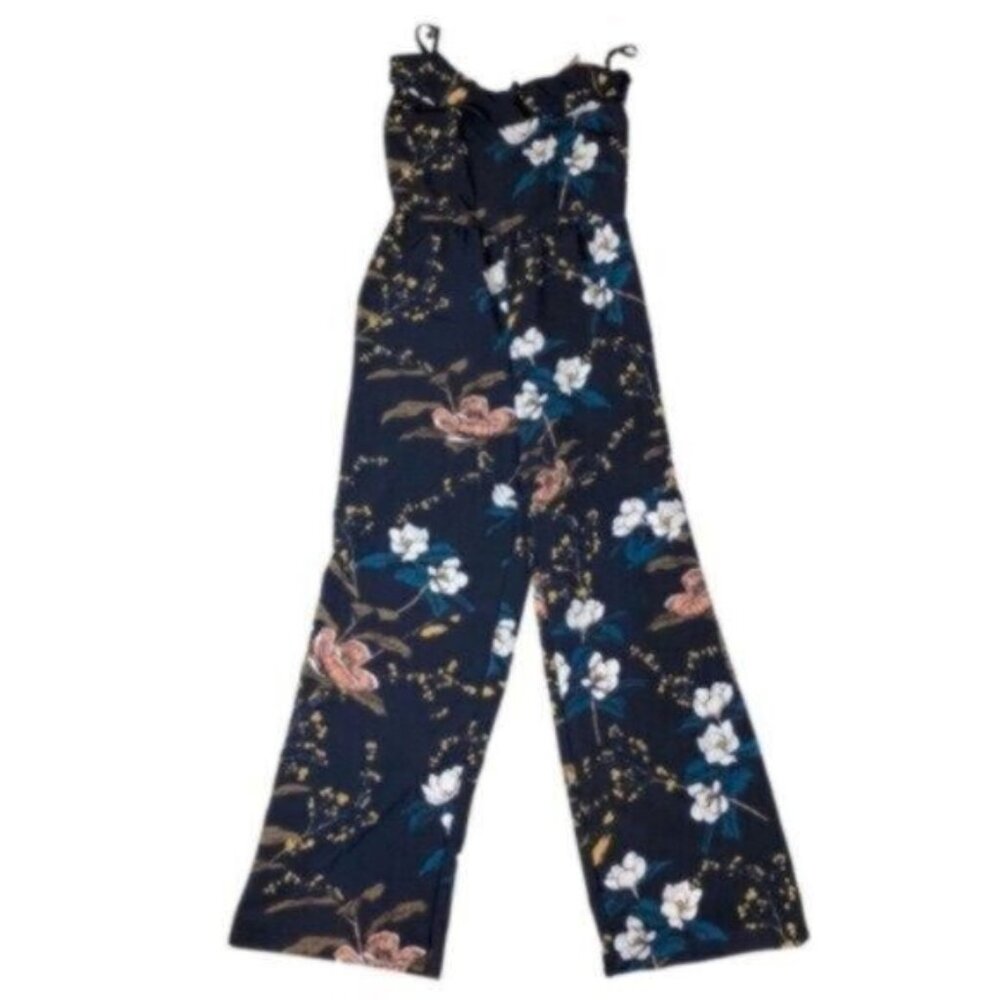 Glamorous Blue Floral Ruffle Jumpsuit Medium